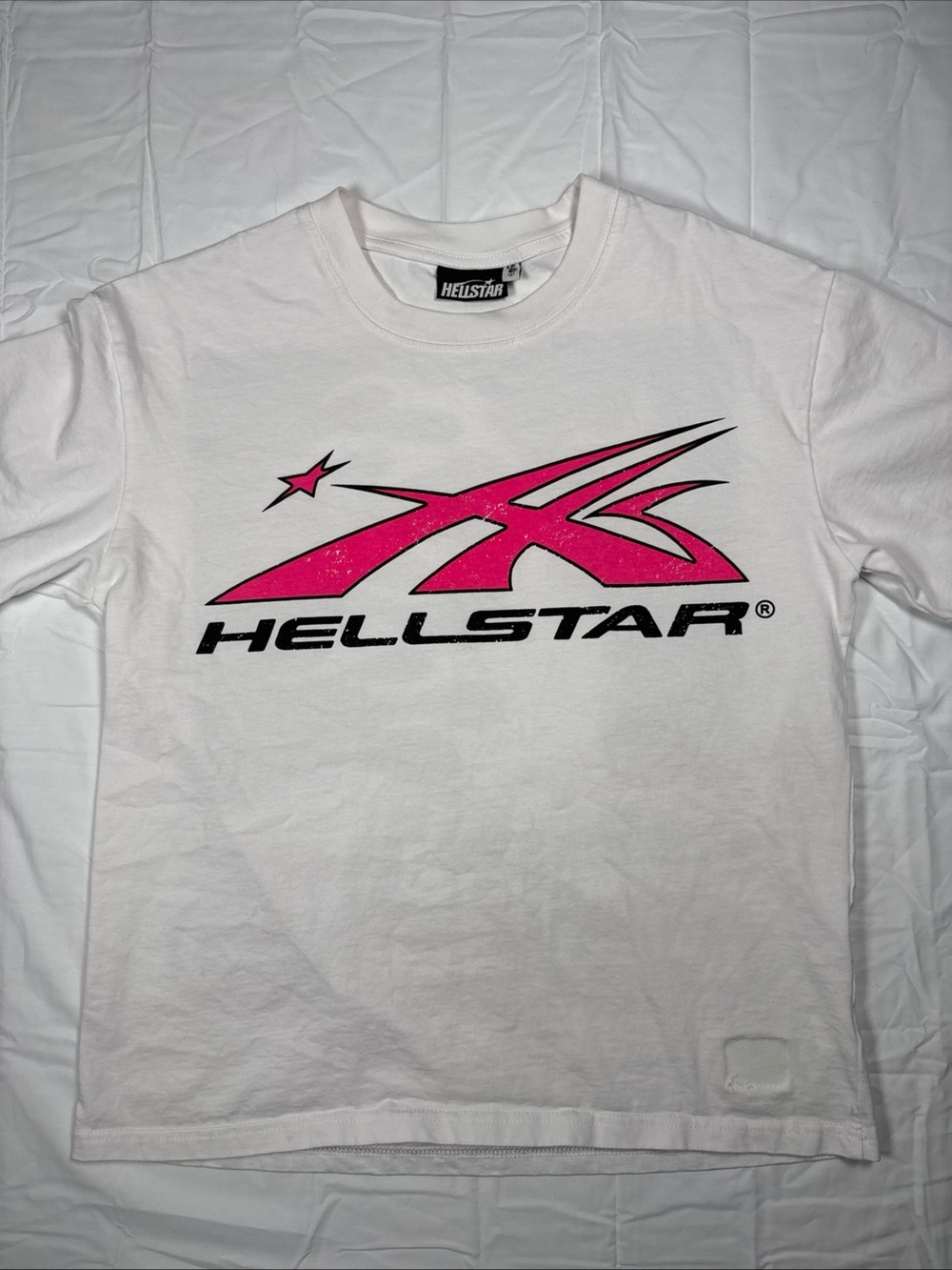 Hellstar Pink Sports Logo Authentic NFC Tag White T-Shirt with Pink Logo